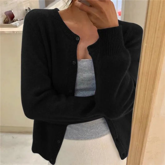 Eloise | Cropped Crew Neck Button Cardigan