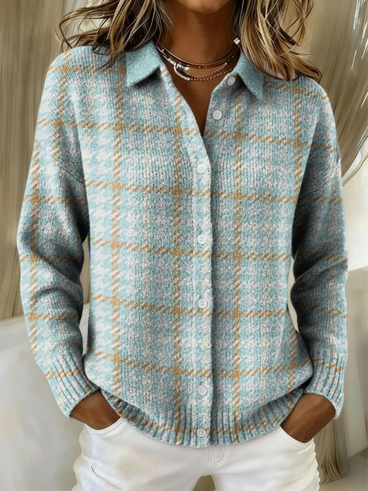 Margot | Plaid Collared Knit Cardigan