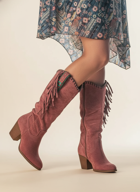 Sienna | Embroidered Fringe Knee High Boots