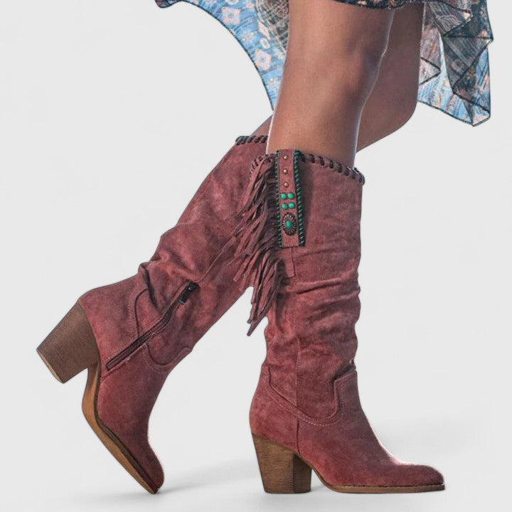 Sienna | Embroidered Fringe Knee High Boots