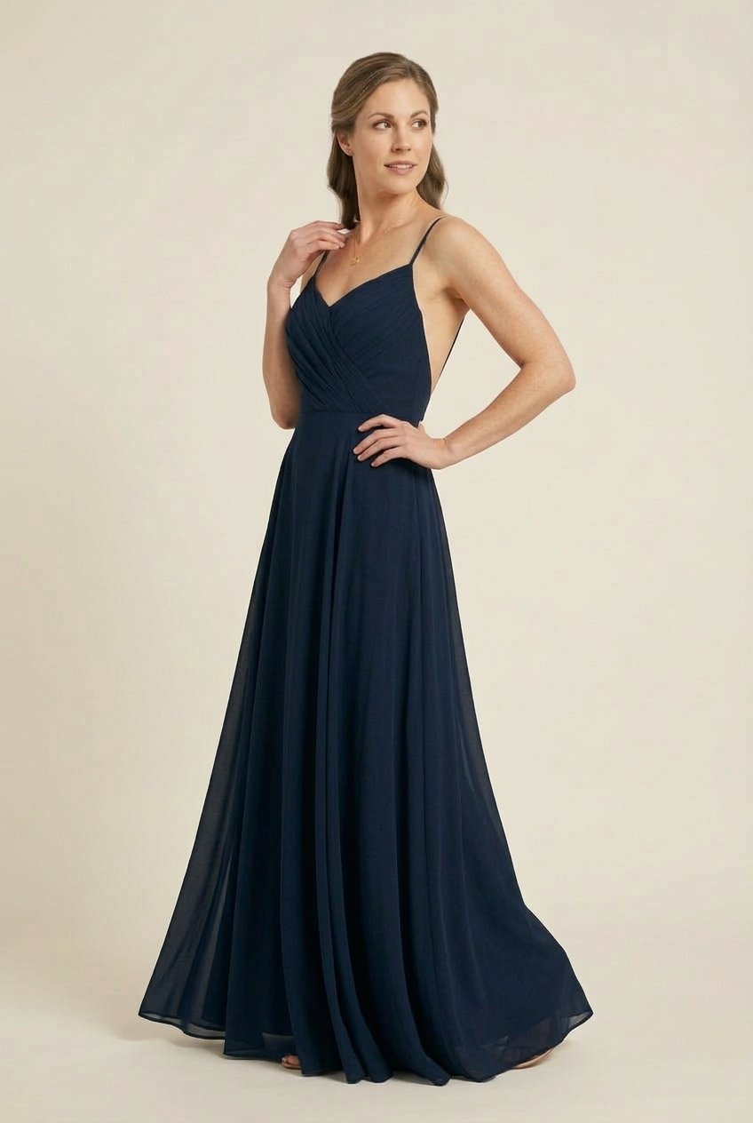 Serena | Flowing Navy Wrap Maxi Dress